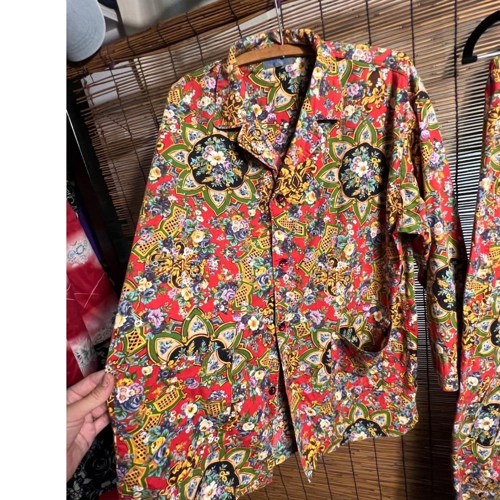 Kenzo Vintage 2 Piece Set Red Floral Mandala Shirt and Pants Outfit - Picture 5 of 12